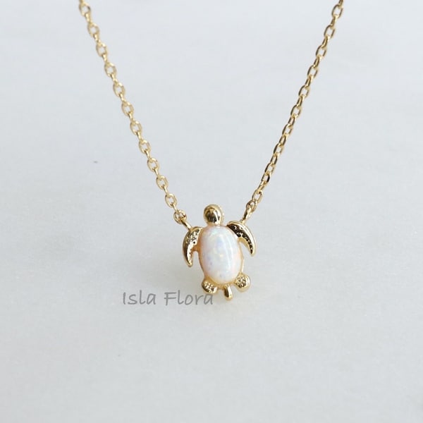 18k Gold Dipped Dainty Opal Shell Sea Turtle Necklace, Realistic Fin, Nautical Charm, Minimalist Jewelry, bridesmaid, Delicate Layering Gift