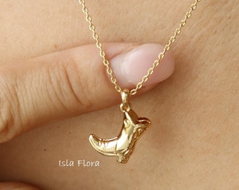 The Dangling Cowboy Boot Pendant Necklace, Silver Cowgirl Boots, Gold Plated Western Charm, Concert, Minimalist, Country, Bridesmaid Gift