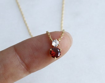 January Birthstone Gem Pendant Necklace, Garnet Red color Crystal, Beauty High Quality, Delicate Fine Minimalist Jewelry Bridesmaid Gift