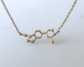 14K Gold Dip Adrenaline Molecule Necklace, Unique Chemistry, Rush Feeling, Minimalist Jewelry Dainty, Charm Scientist Daredevil Gift