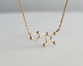 Vitamin C Molecule Necklace, Matte Gold Bright Energetic, Tiny Vit C, Minimalist Vitamin Jewelry Dainty Charm Scientist Bestie, Fun Gift