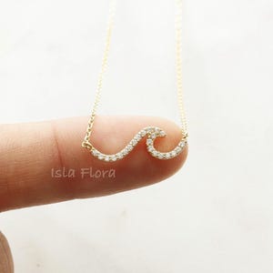 Cubic Studded Wave Pendant Necklace, Quality Made, Gold Plated Dainty Minimalist Jewelry, bridesmaid Gift