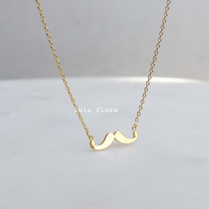 Tiny Mustache Necklace, Dainty Simple Moustache Gold Dipped, Chic, Aesthetic, Cute Beard Outline, Minimalist Jewelry, Barber Stylist Gift