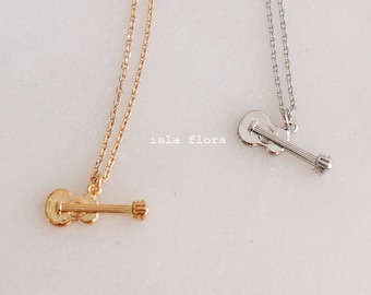 Dainty Classic Guitar Pendant Necklace, Melody in Gold Dip, Silver, Minimalist Country Jewelry, Charm Bestie Bridesmaid Gift for Her