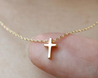 Tiny Block Cross Necklace, Modern Symbol of Faith, Gold Dainty, Small Aesthetic, Minimal Jewelry, Christian, Bridesmaid Daughter Gift