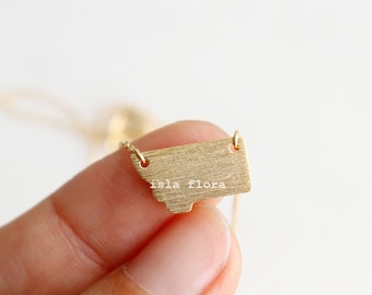 Brushed Montana State Pendant Necklace Big Sky Country Pride, Gold plated Minimalist Jewelry bridesmaid Necklace Gift