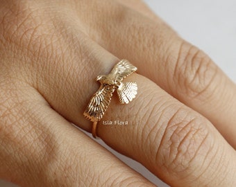 Full Eagle or Hawk Brass Ring, Flying, Delicate Gold Plated, Spread Wings, Eagles Necklace, One Size, Statement Best Friend, Minimalist Gift