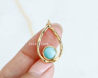 Serene Waterdrop Outline Pendant Necklace, Turquoise Color Teardrop Delicate, Nature Aesthetic Minimal Jewelry, bridesmaid Bestie Her Gift