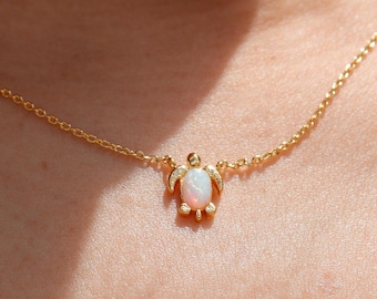 Dainty Opal Shell Sea Turtle Necklace, Realistic Fin, Gold Plated Nautical Charm, Minimalist Jewelry, bridesmaid, Delicate Layering Gift