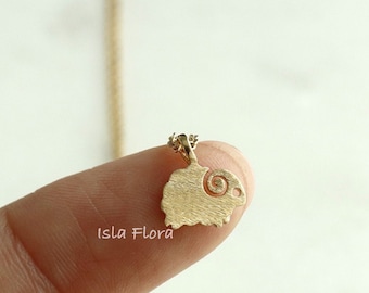 Tiny Micro Dainty Ram Necklace, Symbol of Strength and Power, Gold Plated Silver Brushed, Minimalist Jewelry, Kawaii Charm Bridesmaid Gift