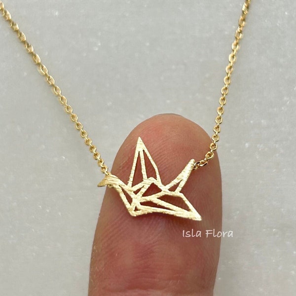 Dainty Origami Crane Cutout Pendant Necklace, Delicate and Gold Dipped Jewelry, Timeless Fine Minimalist Jewelry, bridesmaid Gift