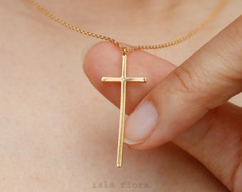 Thin Cross Necklace, Modern Symbol of Faith, Gold, Silver Plated Dainty, Delicate, Aesthetic, Minimalist Jewelry, Christian, Bridesmaid Gift