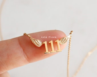 111 Winged Angel Number Necklace, Gold, Silver Spiritual Guidance, Delicate, Minimalist Jewelry, Dainty Charm, Bridal Tribute, Her Gift