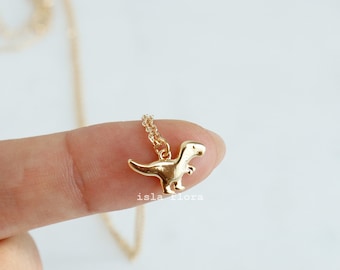 Dainty Baby T Rex Dinosaur Necklace, Miniature Cute Tyrannosaurus Dino Charms, Gold Plated Charm Pendant, Minimal Jewelry Bestie Gift