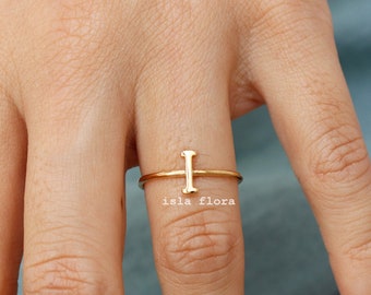 i Letter I Initial Ring, Dainty Solid Letter 18K Gold Dipped, Mini Alphabet, Fine Detailed, Adjustable, Fashion, Minimalist, Bestie Gift