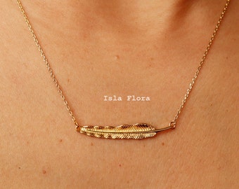 Single Feather Necklace 18K Gold Dipped Dainty Leaf Feather Pendant, Delicate Symbolic Timeless Fine Minimalist Jewelry, bridesmaid Gift