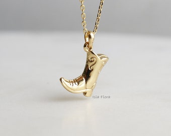 The Dangling Cowboy Boot Pendant Necklace, Silver Cowgirl Boots, Gold Plated Western Charm, Concert, Minimalist, Country, Bridesmaid Gift