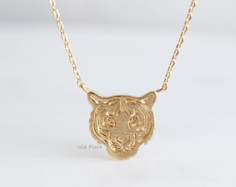 Tiger Head Pendant Necklace, Majestic 18k Gold Plated Jewelry, Timeless, Fine Detail, Minimalist, Layering, Bridesmaid Gift