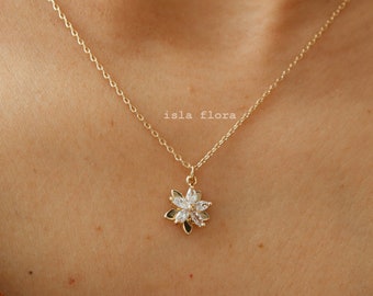 Perfect Marquise Gem Flower Petal Necklace, Gold Plated, Silver Dainty Minimalist Fine Jewelry, bridesmaid, Delicate Layering Gift