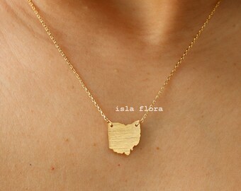 Brushed Ohio State Pendant Necklace, Flaunt Your Buckeye Pride, Gold Plated, Delicate Minimalist Jewelry, bridesmaid Graduation Necklace