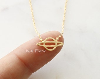 Dainty Saturn Planet Necklace, Simple Design, Love Space, Dainty Minimal Stacking Jewelry, bridesmaid Best Friend Gift