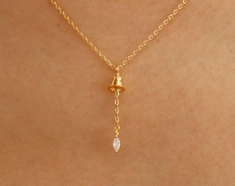 Dainty Marquise Point Bell Chime Necklace, Gold Silver, Peaceful Serene, Minimal Jewelry bridesmaid Her Gift