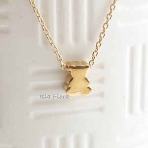 Tiny Block Teddy Bear Necklace, Sweet Affection, Cute Keepsake, Delicate Fine Detail, Dainty Minimalist Jewelry,  bridesmaid Bestie Her Gift