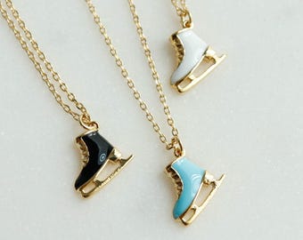 Dainty Ice Skate Necklace, Blade and Lace Detail, Nostalgic, Holiday Winter Memory Charm, Minimal Enamel Jewelry, Daughter Gift
