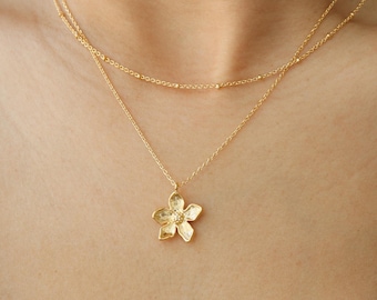 Layered Lily or Azalea Pendant Necklace, Simple Flower Aesthetic, Jasmine, Plumeria, Minimal Jewelry, bridesmaid, Bridal, Wedding Her Gift