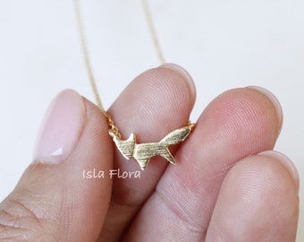 Brushed Simple Tiny Fox Charm Necklace, Earrings Dainty Fox Wolf Coyote Jewelry, Gold, Silver Delicate, Minimalist, Bridesmaid, Her Gift