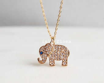 Crystal Studded Dainty Elephant Necklace, Body Outline CZ Paved Sparkle, Gold Dipped Fine Detailed, Bridesmaid, Minimalist Bestie Gift