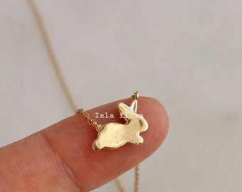 Tiny Simple Hopping Bunny Pendant Necklace, Dainty Cute Rabbit, Easter, Gold Dipped Minimalist Jewelry, Layering, Bridesmaid Gift for Her