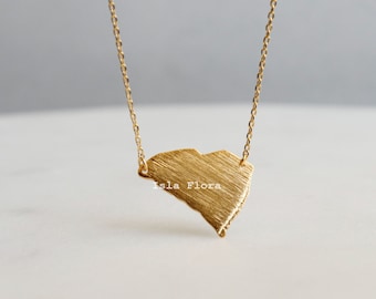 Brushed South Carolina State Pendant Necklace, Gold Plated Palmetto State Pride, Delicate, Minimalist Jewelry Dainty Necklace Charm Gift