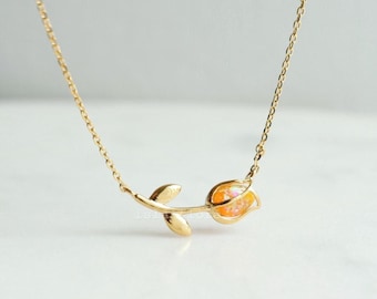 Yellow Orange Opal Tulip Necklace, Passion Vibrant Happiness Flower, Silver Gold, Minimal Jewelry, bridesmaid, Perfect Summer Her Gift