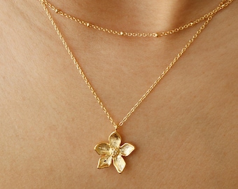 Layered Lily or Azalea Pendant Necklace, Simple Flower Aesthetic, Jasmine, Plumeria, Minimal Jewelry, bridesmaid, Bridal, Wedding Her Gift