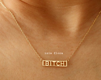 Simple Bitch Aesthetic Bar Plate Necklace, by IslaFlora All Caps Letter Outline, Artistic Society, Fun, Cosplay, Minimalist Jewelry Gift