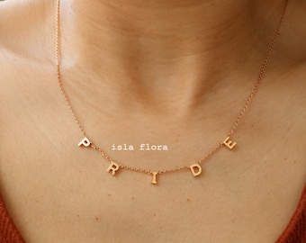 Pride Tiny Letters Charm Necklace, Dainty Letter, Delicate Fine Detail, lgbtq, pride month Minimalist Jewelry, bridesmaid Gift