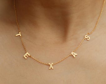 Texas Letters Necklace, Brushed Gold, Tiny Charm, Texan, Stacking, Dainty, Minimalist, Fine Detailed, Lone Star State, Her Gift