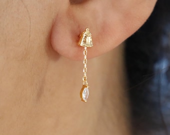 Dainty Marquise Point Bell Chime Earrings, Gold Silver, Peaceful Serene, Minimal Jewelry bridesmaid Her Gift