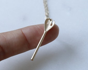 14k Matte Gold Fork Foodie Pendant Necklace, Chef, Food Blogger Unique Culinary Charm, Delicate, Minimalist Jewelry Dainty, Graduation Gift