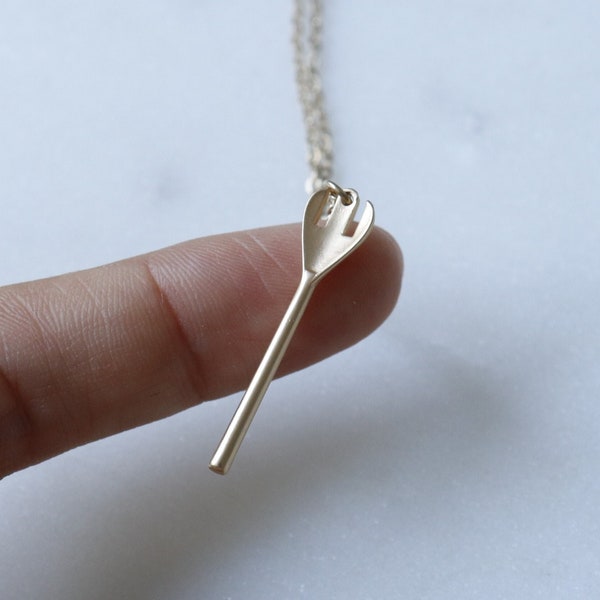 14k Matte Gold Fork Foodie Pendant Necklace, Chef, Food Blogger Unique Culinary Charm, Delicate, Minimalist Jewelry Dainty, Graduation Gift