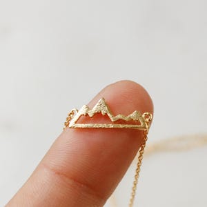 Dainty Mountain Cutout Necklace, Brushed Texture, Nature Earth Jewelry