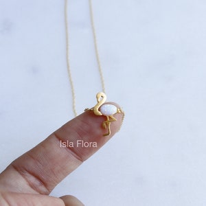 Dainty Opal Flamingo Pendant Necklace, Vibrant Gold Plated, Delicate and Magical, Retro Charm Minimalist Jewelry, Layering Her Coastal Gift