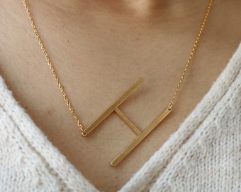 Statement Initial H Large letter Necklace, Large Gold H cutout Brushed Texture, Letter Jewelry, bridesmaid Bestie Her Birthday Gift