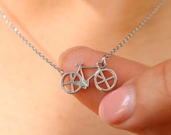 Simple Bicycle Charm Pendant Necklace, Silver, Tiny Gold Plated Chain, Dainty Minimalist, Sports Jewelry, Cyclist life, Bridesmaid Her Gift