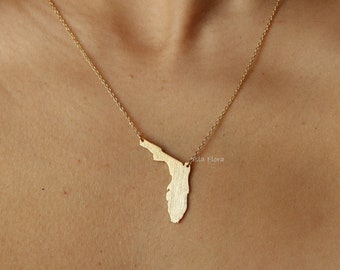 Brushed Florida State Pendant Necklace, Sunshine State Pride, Gold Plated Fine, Delicate, Minimalist Jewelry, Dainty Necklace Charm Gift