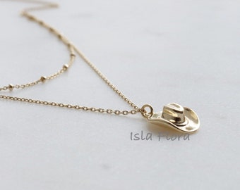 Layered Cowboy Hat Pendant Necklace, Gold Cowgirl Dainty Western Glam, Silver Rodeo Boots Glam, Country, Minimalist Jewelry, bridesmaid Gift