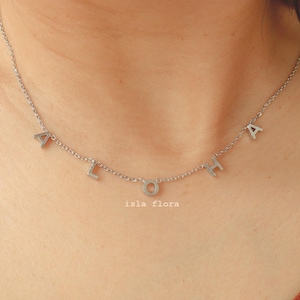 Tiny Brushed Aloha Letter Station Necklace, Silver Hawaiian, Warmth of Islands, Hawaii Dainty, Minimalist Jewelry, Bridesmaid Vacation Gift