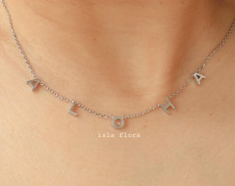 Tiny Brushed Aloha Letter Station Necklace, Silver Hawaiian, Warmth of Islands, Hawaii Dainty, Minimalist Jewelry, Bridesmaid Vacation Gift