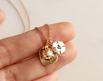 Firefighter Fire Helmet Necklace with Dangling Heart Charm, FD Brigade, First Responder, Gold Silver, Minimalist Jewelry, Bestie Wife Gift